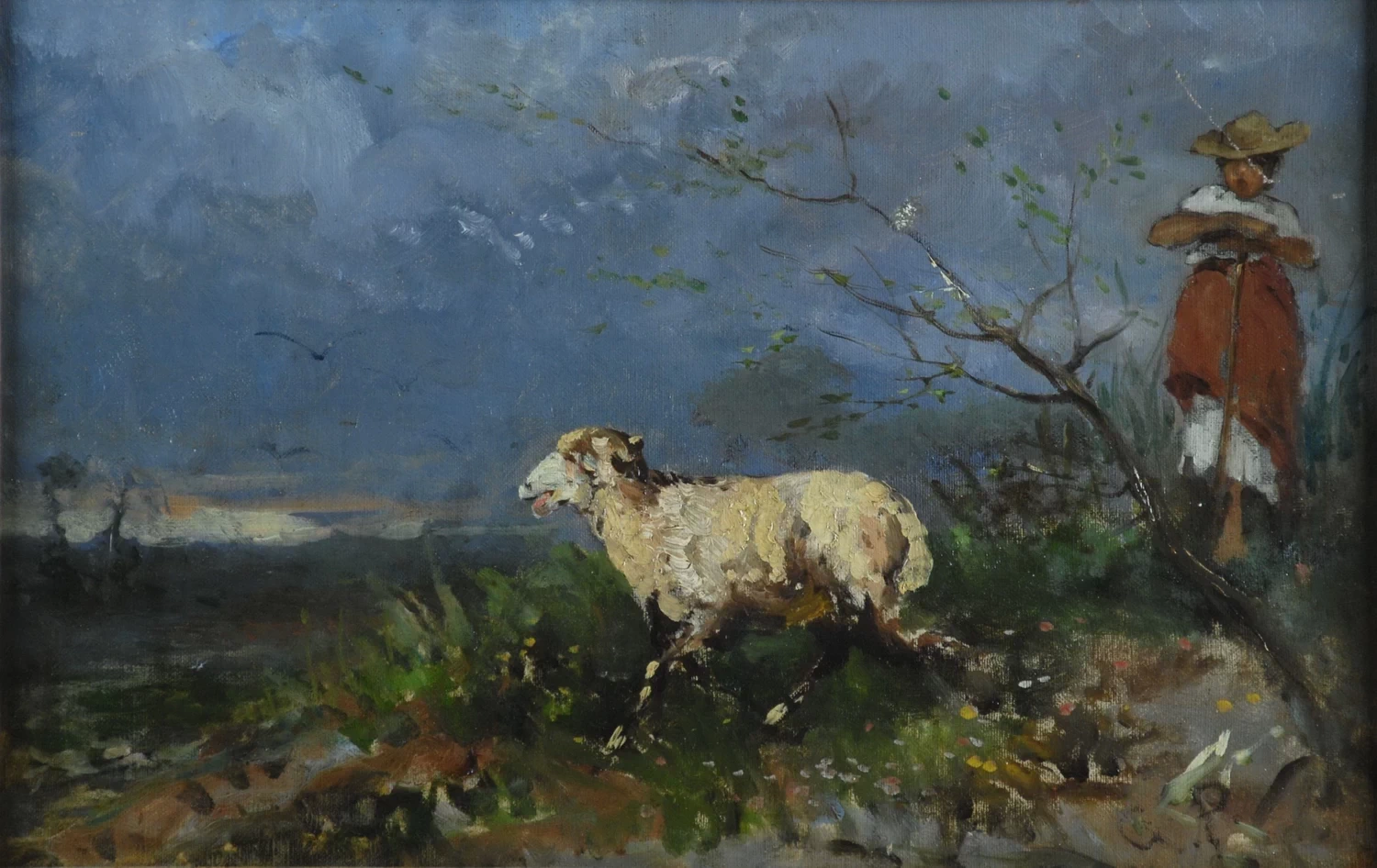 Paesaggio con pastorella e pecora